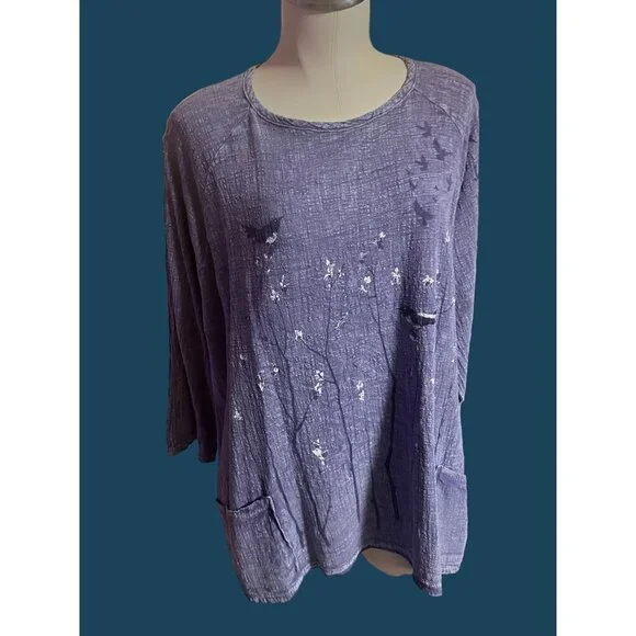 nwt PURPLE JESS AND JANE DOLMAN SLEEVE TUNIC W POCKETS GAUZE FABRIC XLARGE - Picture 1 of 9